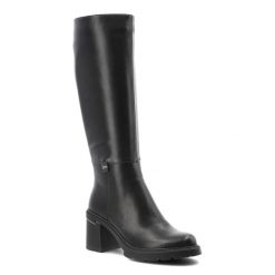 Czarne Kozaki Cambell Eleganckie Buty Damskie Na Obcasie. Czarne kozaki Cambell, ze skóry, bez obcasa, na obcasie, bez zapięcia. Za 288.99 zł.