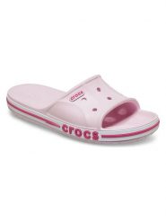 Crocs Klapki "Bayaband" w kolorze jasnoróżowym rozmiar: 36/37. Różowe klapki Crocs, bez wzorów, z otwartym noskiem, bez obcasa. Za 88.64 zł.