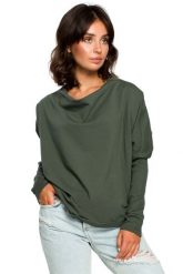 Zielona Oversizowa Bluza z Dekoltem Typu Woda. Zielone bluzy MOE, l, bez wzorów, z bawełny, bez kaptura. Za 209.90 zł.