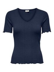 JDY Koszulka "Fransiska" w kolorze granatowym rozmiar: XL. Niebieskie bluzki JDY, xl, bez wzorów, prążkowane, bez kołnierzyka, bez ramiączek. Za 51.95 zł.