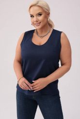 Lniany top Clea w granatowym kolorze PLUS SIZE OVERSIZE XXL. Niebieskie topy Moda Size Plus Iwanek, l, bez wzorów, ze lnu, bez kołnierzyka, bez ramiączek. W wyprzedaży za 139.90 zł.