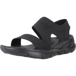 Sandały SKECHERS ARCH FIT Czarny. Czarne sandały Skechers, bez wzorów, z materiału, bez obcasa, bez zapięcia. Za 233.99 zł.