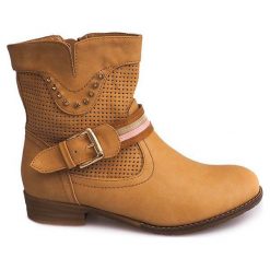 Brązowe Ażurowe Botki Kowbojki HC230 Camel. Brązowe botki ButyModne, w ażurowe wzory, bez obcasa, na obcasie, bez zapięcia. Za 86.39 zł.