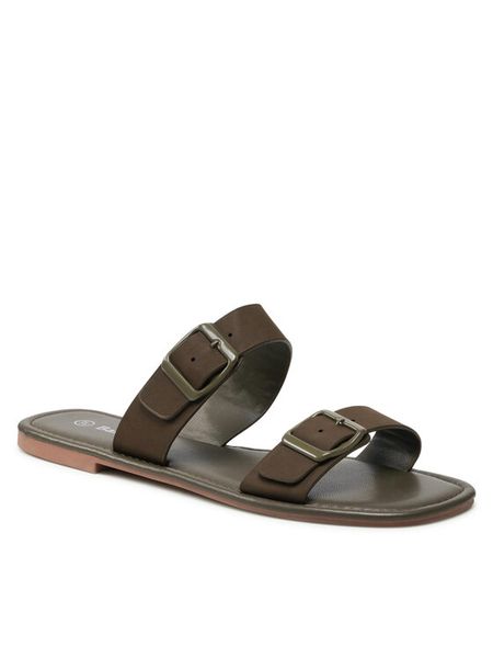 Bassano Klapki 23302MDY Zielony. Zielone klapki Bassano, bez wzorów, ze skóry, bez obcasa. Za 89.99 zł.