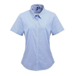 Damska Bawełniana Koszula Z Krótkim Rękawem W Kratkę Micro Gingham. Białe koszule PREMIER, xs, bez wzorów, z bawełny, casualowe, bez kołnierzyka, bez ramiączek. Za 137.99 zł.