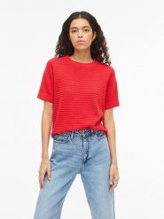 Vila Sweter "Vilollo" w kolorze czerwonym rozmiar: L. Czerwone swetry Vila, l, bez wzorów, z bawełny, bez ramiączek. Za 79.40 zł.