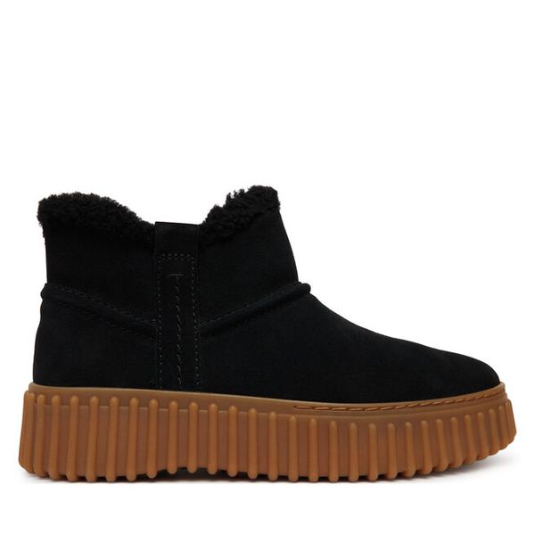 Botki Clarks. Czarne botki Clarks, bez wzorów, bez obcasa, na płaskiej podeszwie, bez zapięcia. Za 519.99 zł.