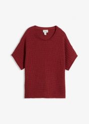 Lekki sweter ażurowy z domieszką lnu. Białe swetry bonprix, w ażurowe wzory, bez ramiączek. Za 59.99 zł.