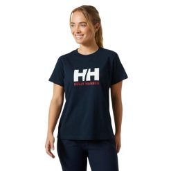 Koszulka damska Helly Hansen Logo 2.0. Niebieskie bluzki Helly Hansen, bez wzorów, z bawełny, sportowe, bez kołnierzyka, bez ramiączek. Za 109.99 zł.