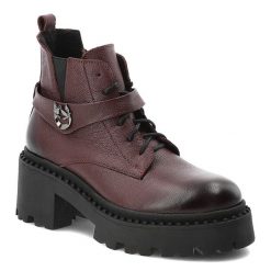 Bordowe Botki Armodo Stylowe Ocieplane Obuwie Damskie. Czerwone botki Armodo, z aplikacjami, ze skóry, bez obcasa, na obcasie, bez zapięcia. Za 449.00 zł.