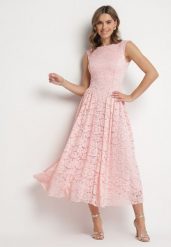 Różowa Koronkowa Sukienka o Rozkloszowanym Kroju z Odkrytymi Plecami Nelamia. Czerwone sukienki Born2be, na co dzień, m, bez wzorów, z jeansu, eleganckie, bez kołnierzyka, bez ramiączek, maxi, rozkloszowane. Za 159.99 zł.