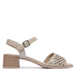 Sandały Caprice. Szare sandały Caprice, bez wzorów, bez obcasa, na słupku, bez zapięcia. Za 329.99 zł.