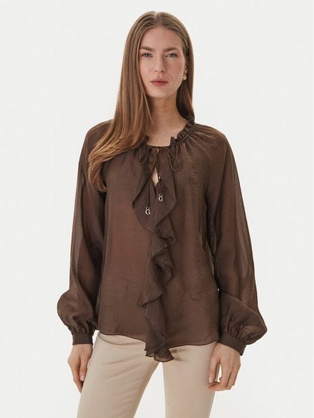 Guess Bluzka W6GH28 W1844 Brązowy Regular Fit. Brązowe bluzki Guess, m, z aplikacjami, z lyocellu, bez kołnierzyka, bez ramiączek. Za 299.99 zł.