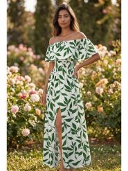 SOULSHAE Sukienka w kolorze biało-zielonym rozmiar: S/M. Białe sukienki SOULSHAE, m, bez wzorów, bez kołnierzyka, bez ramiączek, maxi. Za 163.95 zł.