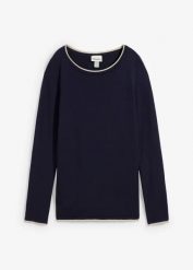 Sweter z cienkiej dzianiny z mieszanki bawełny. Niebieskie swetry bonprix, bez wzorów, z bawełny, bez ramiączek. Za 97.99 zł.