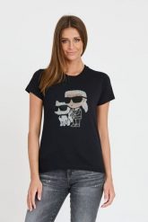 KARL LAGERFELD Czarny damski t-shirt Ikonik 2.0, Rozmiar XS. Czarne t-shirty KARL LAGERFELD, xs, bez wzorów, bez kołnierzyka, bez ramiączek. W wyprzedaży za 299.99 zł.