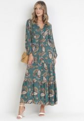 Zielona Sukienka Anastolea. Zielone sukienki Born2be, l, z aplikacjami, boho, bez kołnierzyka, bez ramiączek, maxi, kopertowe. Za 109.99 zł.
