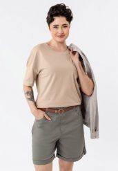 Gładki t-shirt, Comfort Fit, T-RODOS. Brązowe t-shirty Volcano, l, z aplikacjami, z bawełny, bez kołnierzyka, bez ramiączek. Za 59.99 zł.