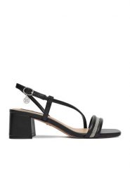 Nine West Sandały EO-LS505187-13 Czarny. Czarne sandały Nine West, bez wzorów, z materiału, bez obcasa, na słupku, bez zapięcia. Za 249.99 zł.