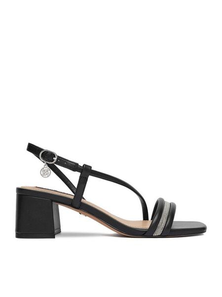 Nine West Sandały EO-LS505187-13 Czarny. Czarne sandały Nine West, bez wzorów, ze skóry, bez obcasa, na słupku, bez zapięcia. Za 138.99 zł.