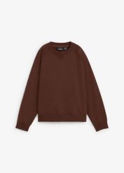 Bluza oversize z grubej bawełny organicznej 100%. Brązowe bluzy bonprix, bez wzorów, z bawełny, bez kaptura. Za 129.99 zł.