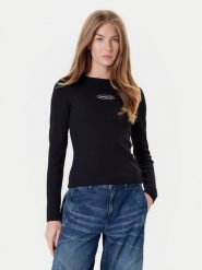 Guess Jeans Bluzka W5YP38 KA0H1 Czarny Slim Fit. Czarne bluzki Guess Jeans, m, z aplikacjami, z bawełny, bez kołnierzyka, bez ramiączek. Za 129.99 zł.