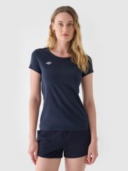 4F T-shirt slim gładki damski - granatowy XXL. Niebieskie t-shirty 4f, xs, bez wzorów, z bawełny, bez kołnierzyka, bez ramiączek. W wyprzedaży za 29.99 zł.