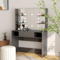 Stolik do makijażu z led, 100x40x135 cm, mdf, lśniący szary. Zestawy Vida. W wyprzedaży za 870.00 zł.