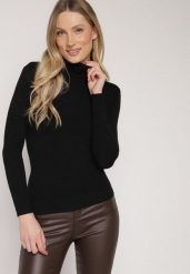 Czarny Golf z Bawełną o Prostym Kroju Mevoresa. Czarne golfy Born2be, bez wzorów, z bawełny, bez ramiączek. Za 49.99 zł.