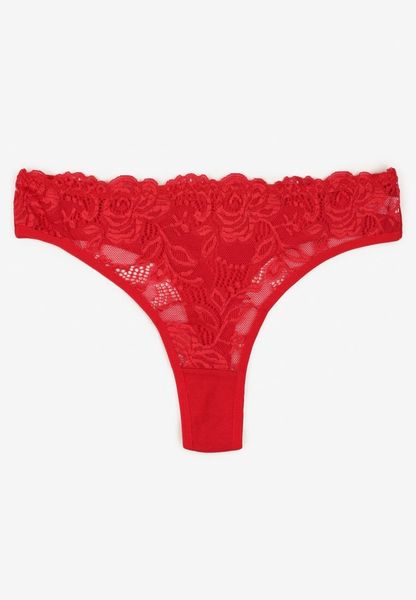 Czerwone Bawełniane Majtki Stringi z Koronką Ilwedana. Czerwone stringi Renee, bez wzorów, z bawełny. Za 4.99 zł.