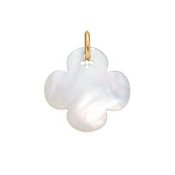 Koniczyna okrągła z masy perłowej 2 cm pozłacana. Białe bransoletki Lilou, z perłą, pozłacane. Za 149.00 zł.