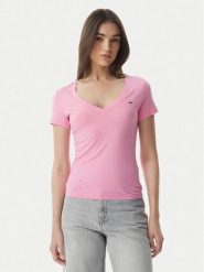 Tommy Jeans T-Shirt DW0DW20458 Różowy jasny Slim Fit. Czerwone t-shirty Tommy Jeans, m, bez wzorów, z bawełny, bez kołnierzyka, bez ramiączek. Za 129.99 zł.