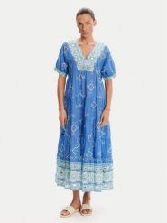 Iconique Sukienka letnia IC25-092 Niebieski Relaxed Fit. Niebieskie sukienki Iconique, na lato, s, bez wzorów, z bawełny, bez kołnierzyka, bez ramiączek. Za 389.99 zł.