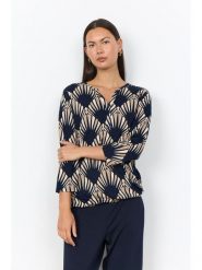 Soyaconcept Bluzka "Felicity" w kolorze beżowo-granatowym rozmiar: XL. Niebieskie bluzki Soyaconcept, xl, bez wzorów, z bawełny, bez kołnierzyka, bez ramiączek. Za 134.95 zł.