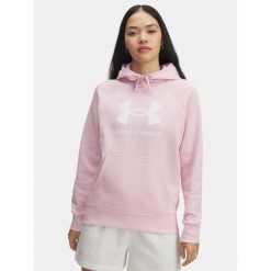 Bluza Damska UA RIVAL FLEECE BIG LOGO HD 1379501-647 różowa SM. Czerwone bluzy Under Armour, bez wzorów, bez kaptura. Za 130.99 zł.
