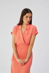 Elegancka sukienka z kołnierzem pomarańczowa. Brązowe sukienki Stylove, do pracy, l, bez wzorów, z elastanu, biznesowe, bez kołnierzyka, bez ramiączek, midi, dopasowane. Za 349.00 zł.