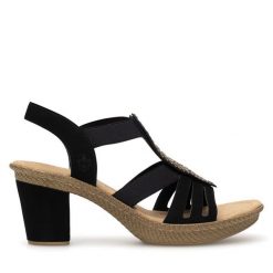 Sandały Rieker. Czarne sandały Rieker, bez wzorów, bez obcasa, na słupku, bez zapięcia. Za 259.99 zł.