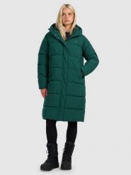4F Płaszcz puchowy z wypełnieniem syntetycznym damski - zielony XL. Zielone płaszcze 4f, na zimę, xl, bez wzorów, z materiału, bez kaptura. Za 699.99 zł.