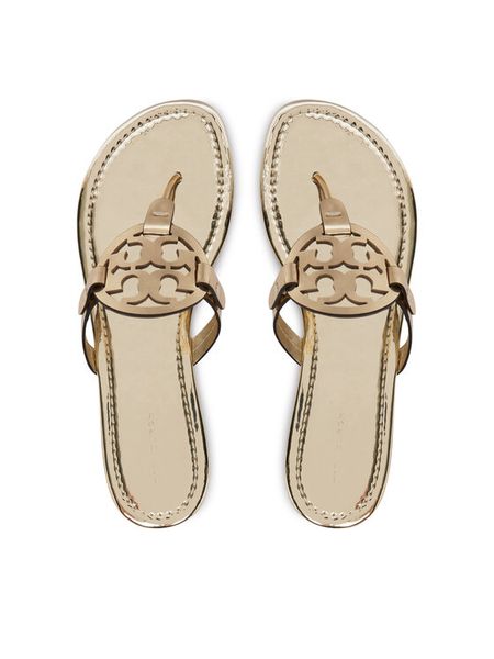 Tory Burch Japonki Miller 170345 Złoty. Żółte klapki Tory Burch, bez wzorów, ze skóry, bez obcasa. Za 918.99 zł.