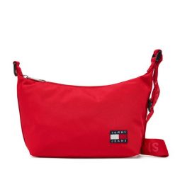 Torebka Tommy Jeans. Czerwone torebki klasyczne Tommy Jeans, bez wzorów, z jeansu, bez dodatków. Za 159.99 zł.