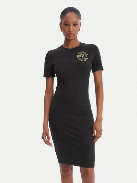 Versace Jeans Couture Sukienka codzienna 80HAOT02 CJ03T Czarny Slim Fit. Czarne sukienki Versace Jeans Couture, na co dzień, xs, bez wzorów, z bawełny, bez kołnierzyka, bez ramiączek, proste. Za 659.99 zł.