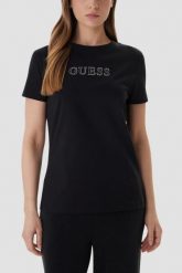 GUESS Czarny damski t-shirt na krótki rękaw z cyrkoniami Briana, Rozmiar XS. Czarne t-shirty Guess, xs, z aplikacjami, bez kołnierzyka, bez ramiączek. Za 189.99 zł.