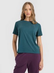 4F T-shirt z prążkowanej dzianiny z modalem damski - turkusowy XL. Niebieskie t-shirty 4f, xl, bez wzorów, z dzianiny, bez kołnierzyka, bez ramiączek. Za 79.99 zł.