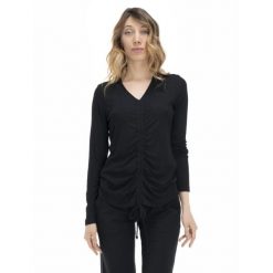 Damski, sznurowany t-shirt w odcieniach ziemi. Czarne t-shirty LEONE 1947 APPAREL, l, bez wzorów, z tkaniny, bez kołnierzyka, bez ramiączek. W wyprzedaży za 120.40 zł.