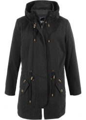 Kurtka parka bawełniana ze stójką i zaznaczoną talią. Czarne kurtki sportowe bonprix, z bawełny, sportowe, bez kaptura. Za 229.99 zł.