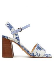 Guess Sandały FLJGA2 FAP03 Niebieski. Niebieskie sandały Guess, z aplikacjami, ze skóry, bez obcasa, na słupku, bez zapięcia. Za 449.99 zł.