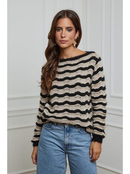 L'armoire de Suzette Sweter w kolorze czarno-beżowym rozmiar: 36/38. Brązowe swetry L'armoire de Suzette, l, bez wzorów, bez ramiączek. Za 118.84 zł.