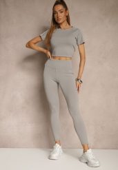 Jasnoszare Legginsy z Ozdobnymi Przeszyciami z Efektem Modelowania Carittia. Szare legginsy Renee, m, bez wzorów, z jeansu, długie. Za 49.99 zł.