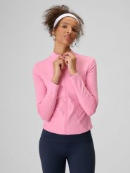 4F Bluza slim bez kaptura damska - różowa XS. Czerwone bluzy sportowe 4f, xs, bez wzorów, bez kaptura. Za 189.99 zł.