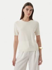 Patrizia Pepe T-Shirt 2M4542/J419-W417 Kremowy Regular Fit. Białe t-shirty Patrizia Pepe, m, bez wzorów, z bawełny, bez kołnierzyka, bez ramiączek. Za 679.99 zł.